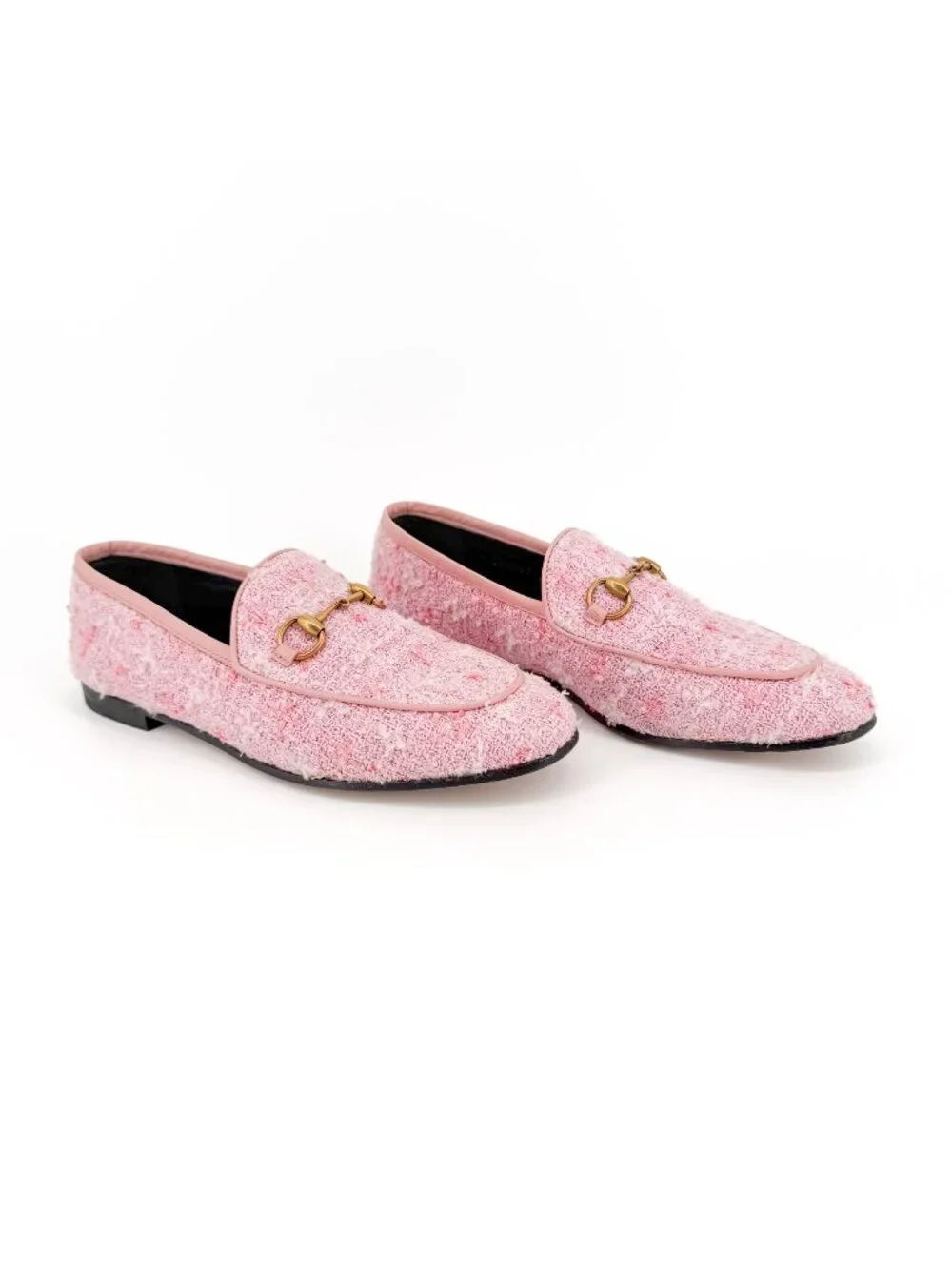 Gucci Jordaan Light Pink Tweed Horsebit Loafers Size 37 US 7 Women's Flats - Picture 1 of 15